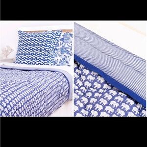 Blue Elephant Print Cotton Quilt - Roller Rabbit